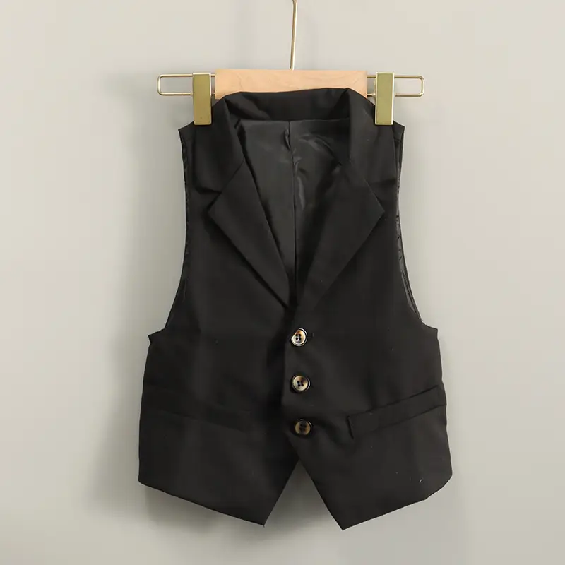 Summer Boys Vest Suit Cream Slim Fit Button Front