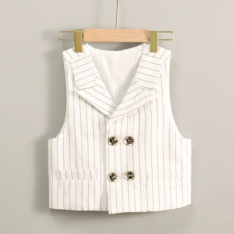 Summer Boys Vest Suit Cream Slim Fit Button Front
