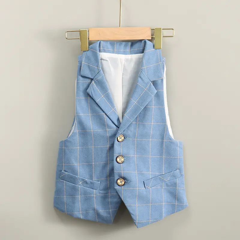 Summer Boys Vest Suit Cream Slim Fit Button Front