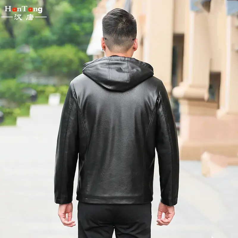 Men Hooded Fleece Jacket Black Plus Size Winter Coat