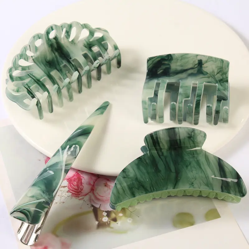 Green Marble Hair Clips Set for Women - Image 17