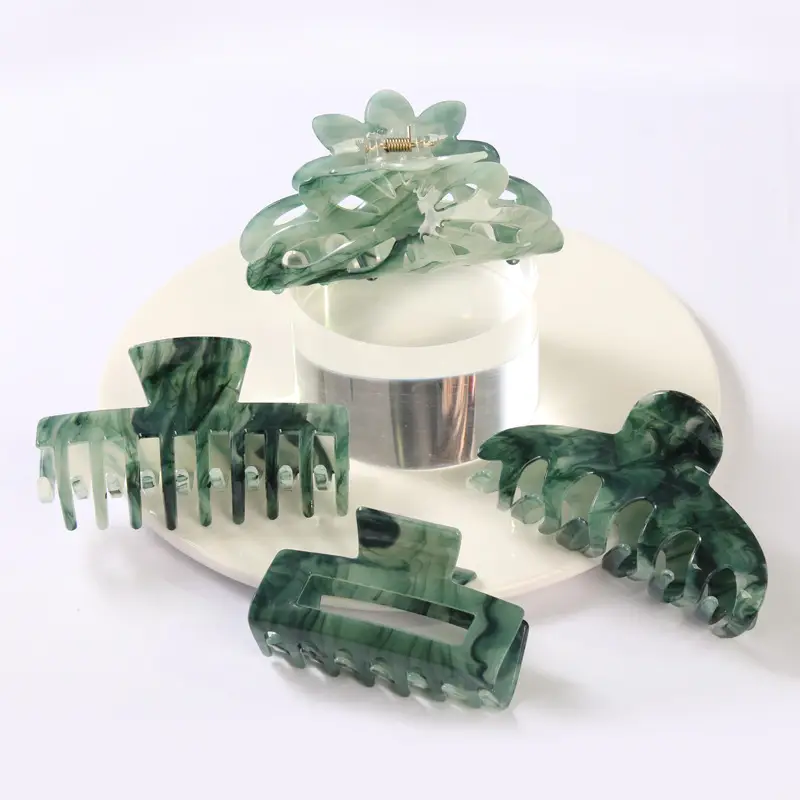 Green Marble Hair Clips Set for Women - Image 18