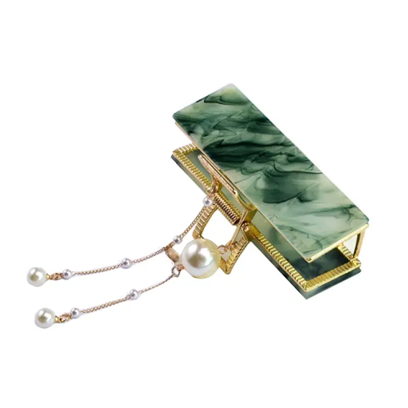Green Marble Hair Clips Set for Women - Image 2