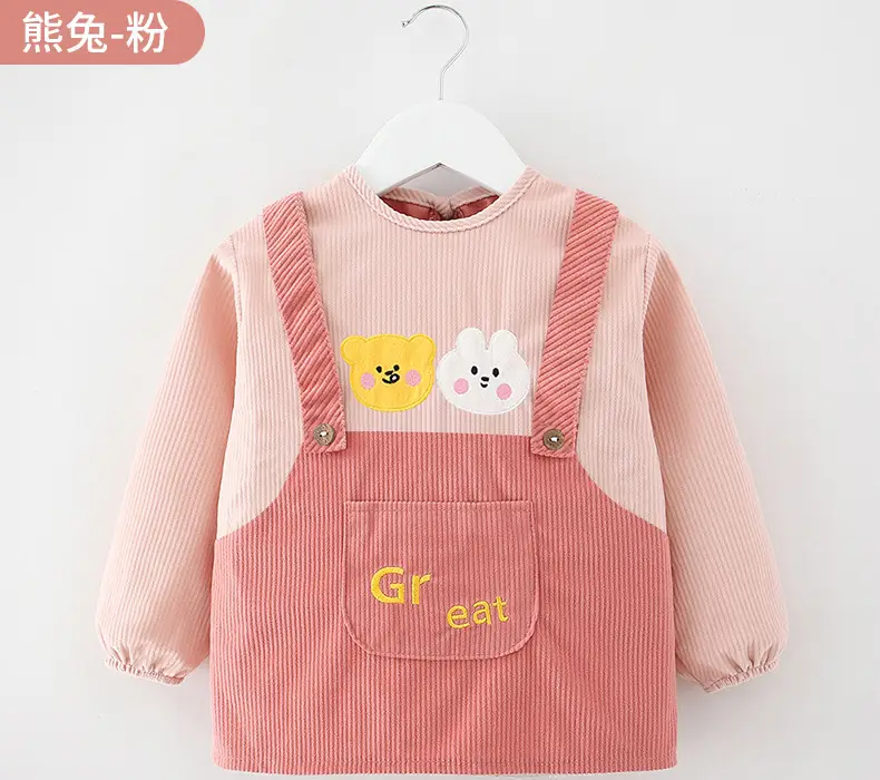 Baby's Pink Overcoat Apron Waterproof Dirty-proof Long Sleeve Bib Guard — feature 18