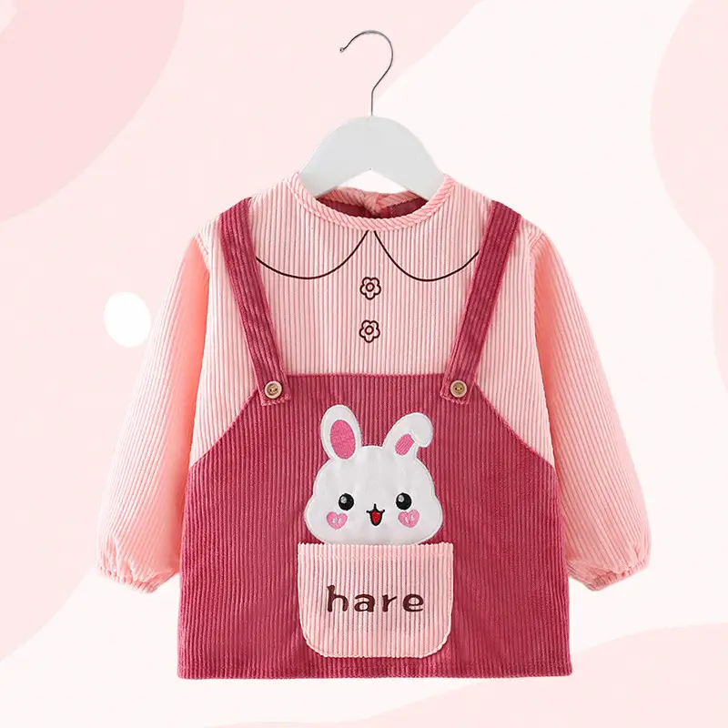 Baby's Pink Overcoat Apron Waterproof Dirty-proof Long Sleeve Bib Guard - Image 5