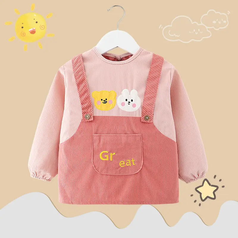 Baby's Pink Overcoat Apron Waterproof Dirty-proof Long Sleeve Bib Guard - Image 2