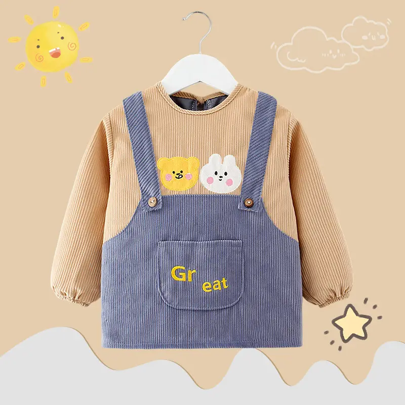 Baby's Pink Overcoat Apron Waterproof Dirty-proof Long Sleeve Bib Guard - Image 3