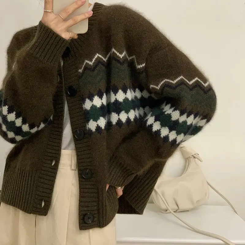 Women Knitted Cardigan Sweater Jacquard 2025 - Image 6