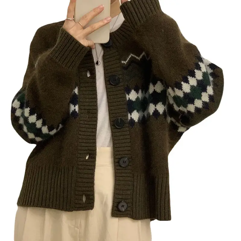 Women Knitted Cardigan Sweater Jacquard 2025 - Image 8