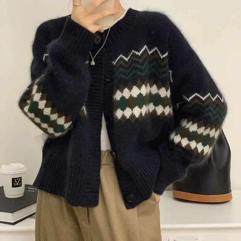 Women Knitted Cardigan Sweater Jacquard 2025 - Image 2