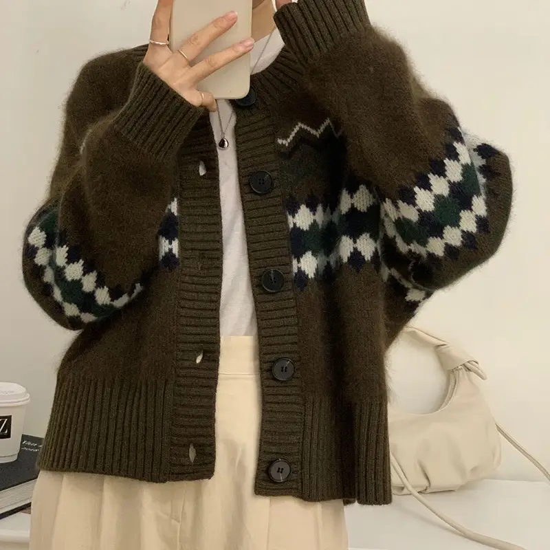 Women Knitted Cardigan Sweater Jacquard 2025 - Image 3
