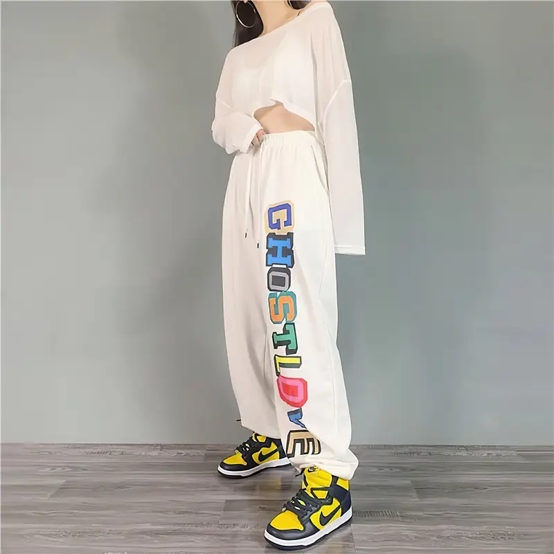 Women Summer Hip-Hop Cropped Jogger Pants White Jazz Dance - Image 6