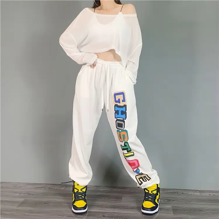 Women Summer Hip-Hop Cropped Jogger Pants White Jazz Dance — feature 14