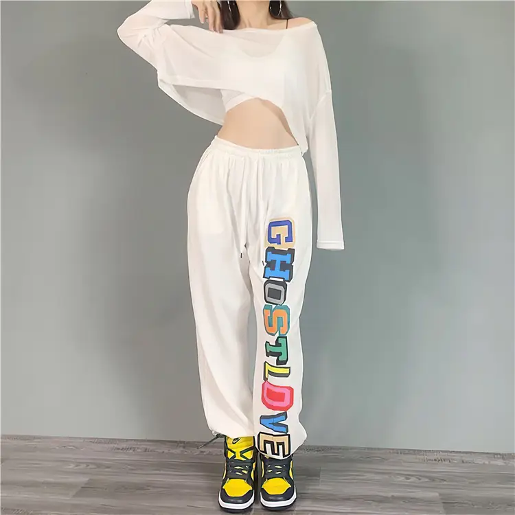 Women Summer Hip-Hop Cropped Jogger Pants White Jazz Dance — feature 15