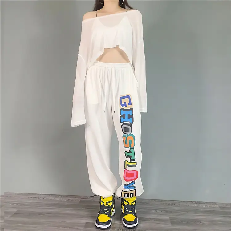 Women Summer Hip-Hop Cropped Jogger Pants White Jazz Dance — feature 16