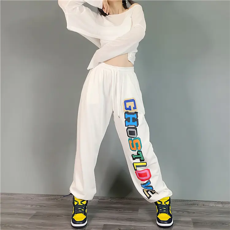Women Summer Hip-Hop Cropped Jogger Pants White Jazz Dance — feature 17