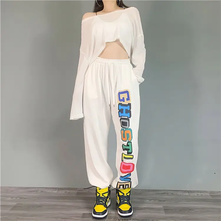Women Summer Hip-Hop Cropped Jogger Pants White Jazz Dance — feature 5
