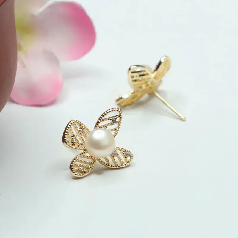 Guanyu Hollow Butterfly Pearl Earrings S925 Silver - Image 5