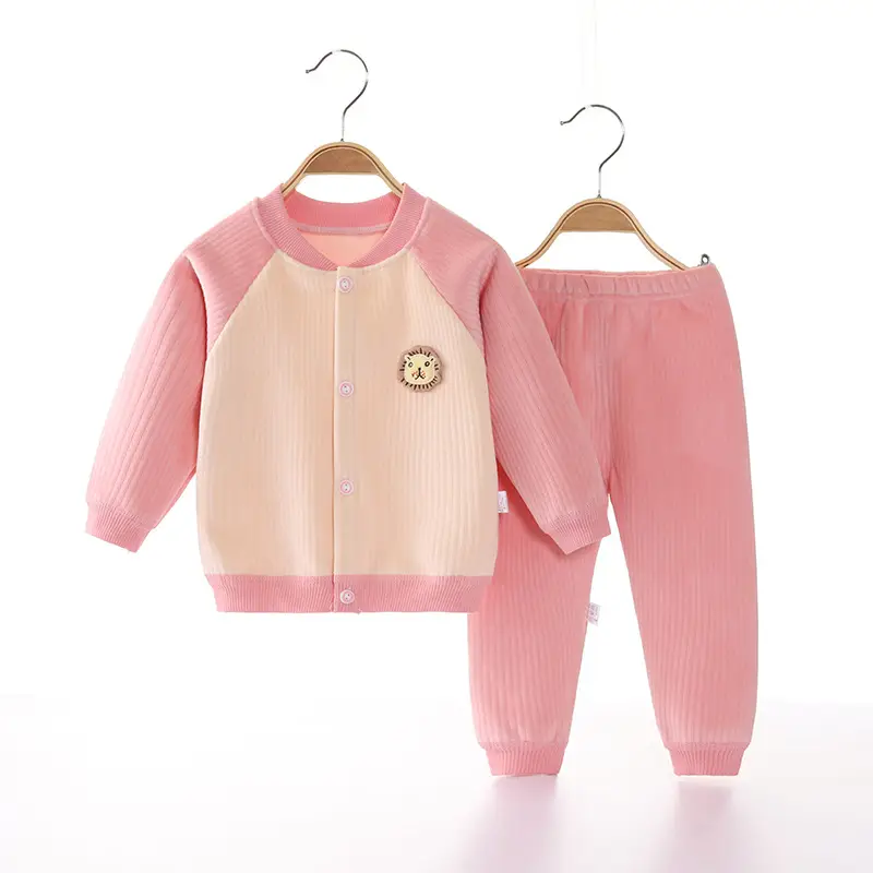 2022 New Baby Velvet Cardigan Set Blue Beige - Image 2