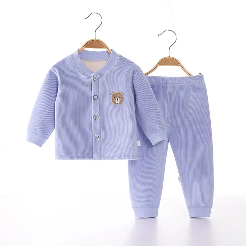 2022 New Baby Velvet Cardigan Set Blue Beige - Image 24