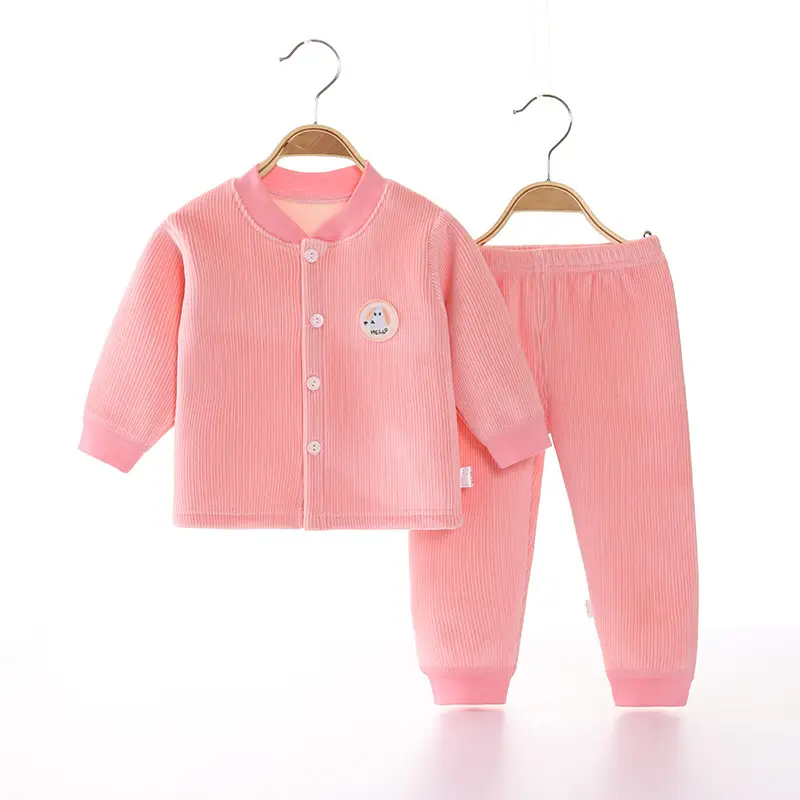 2022 New Baby Velvet Cardigan Set Blue Beige - Image 10