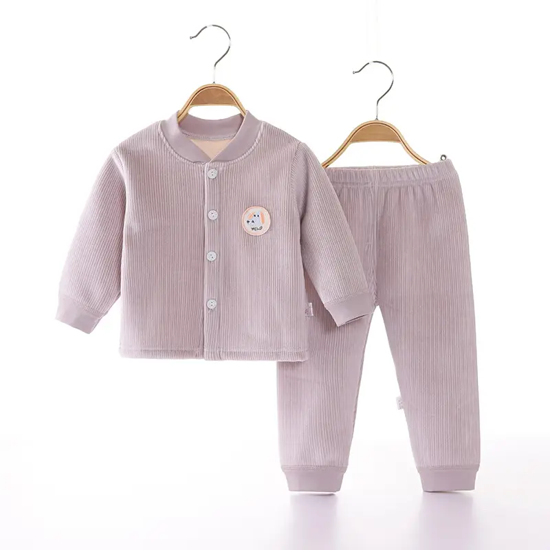 2022 New Baby Velvet Cardigan Set Blue Beige - Image 11