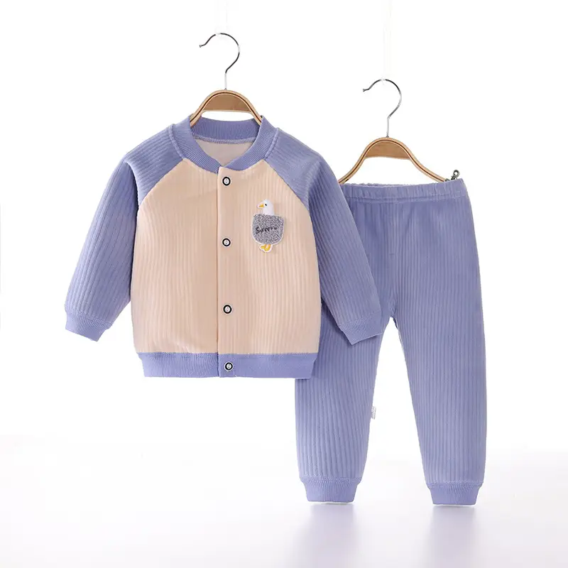 2022 New Baby Velvet Cardigan Set Blue Beige - Image 14