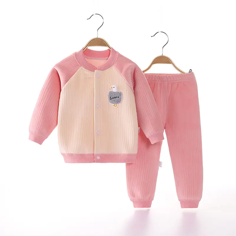 2022 New Baby Velvet Cardigan Set Blue Beige - Image 15