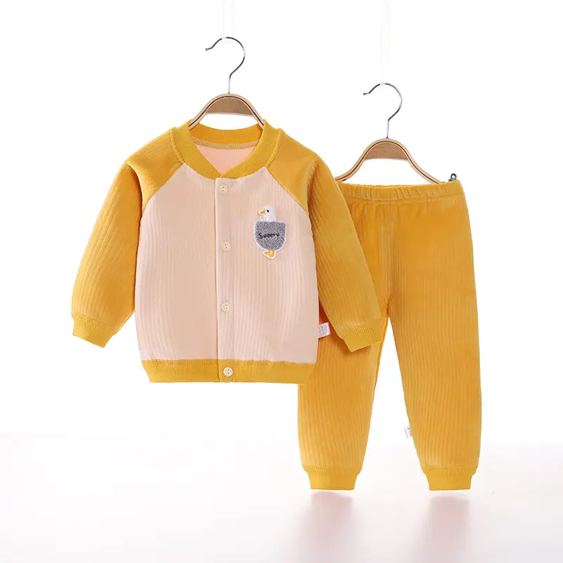 2022 New Baby Velvet Cardigan Set Blue Beige - Image 16