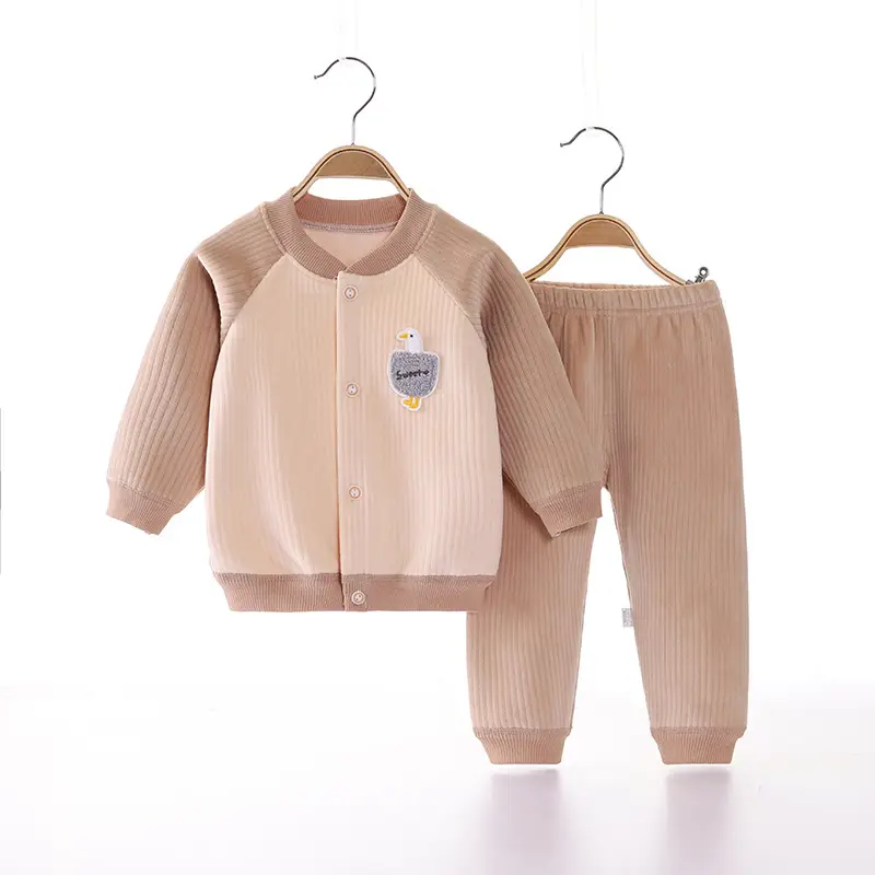 2022 New Baby Velvet Cardigan Set Blue Beige - Image 17