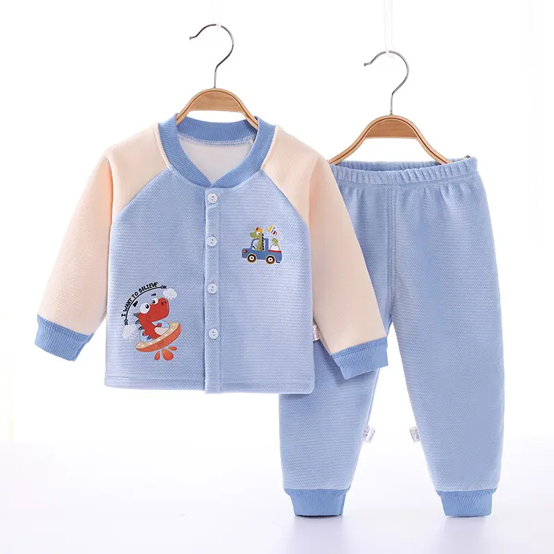 2022 New Baby Velvet Cardigan Set Blue Beige - Image 19