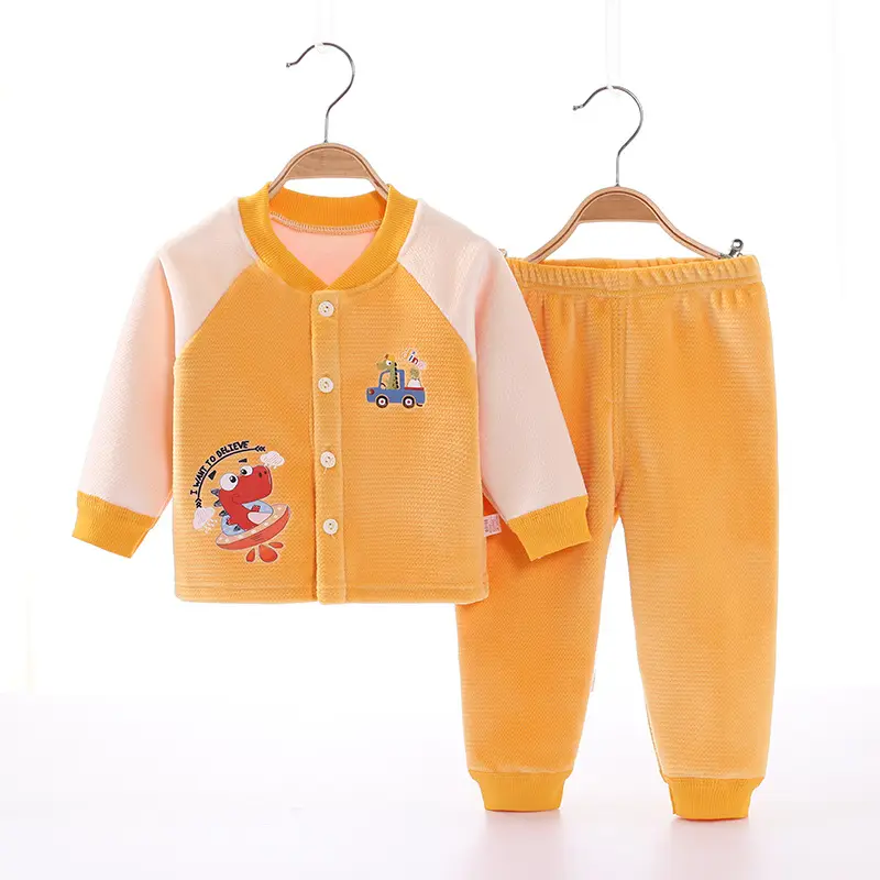 2022 New Baby Velvet Cardigan Set Blue Beige - Image 20