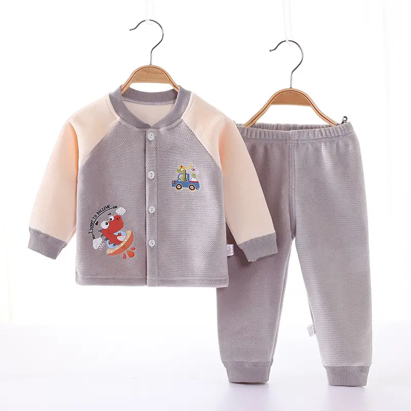 2022 New Baby Velvet Cardigan Set Blue Beige - Image 21