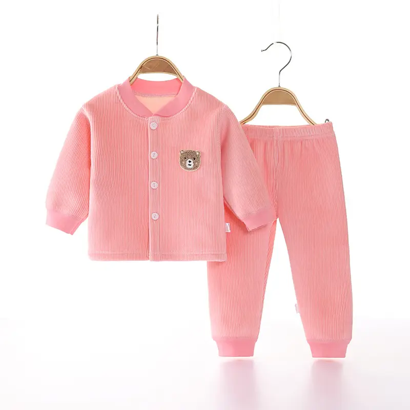2022 New Baby Velvet Cardigan Set Blue Beige - Image 5