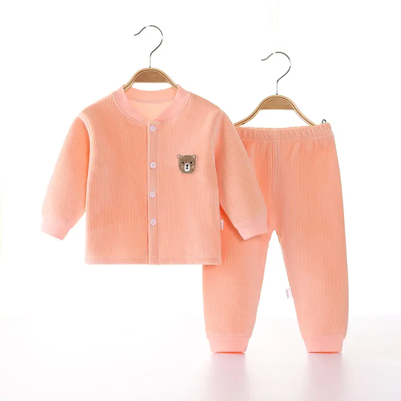 2022 New Baby Velvet Cardigan Set Blue Beige - Image 7