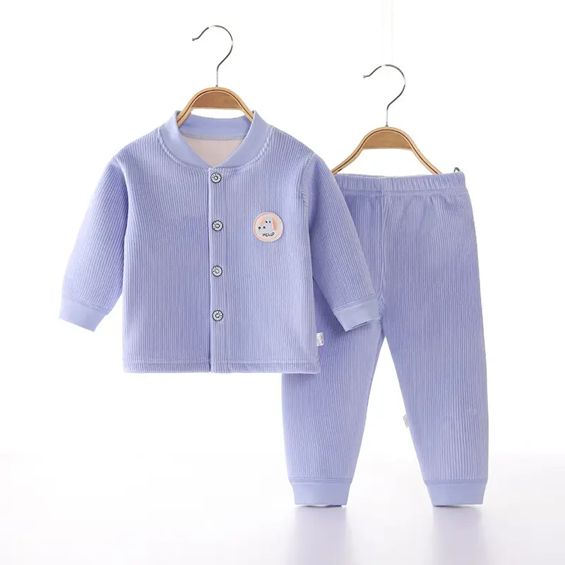2022 New Baby Velvet Cardigan Set Blue Beige - Image 9