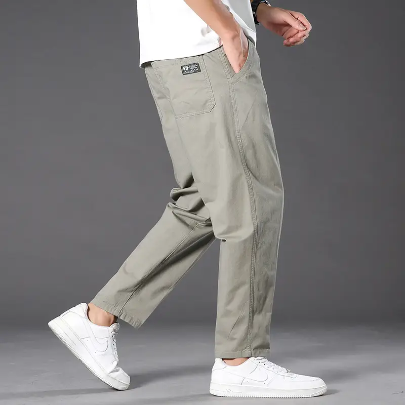 Men Drapey Loose Straight Leg Trousers Green Korean Style - Image 4