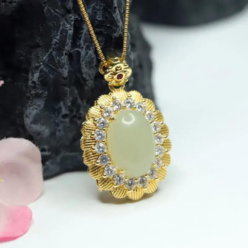 Guan Yu Hetian Jade Pendant with Full Diamond Setting
