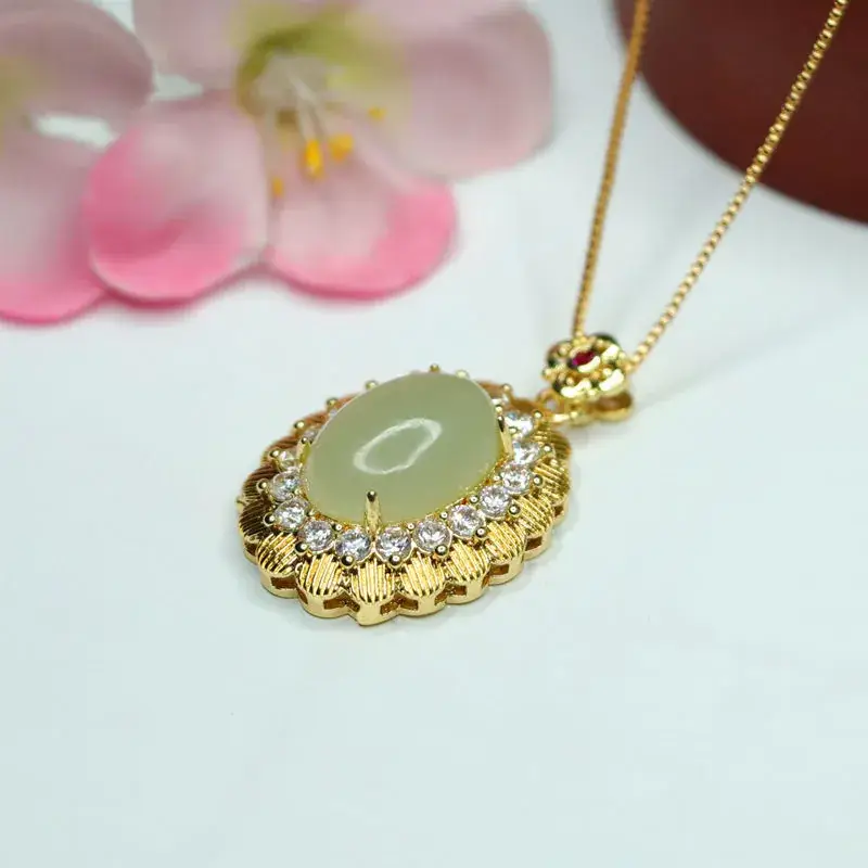 Guan Yu Hetian Jade Pendant with Full Diamond Setting