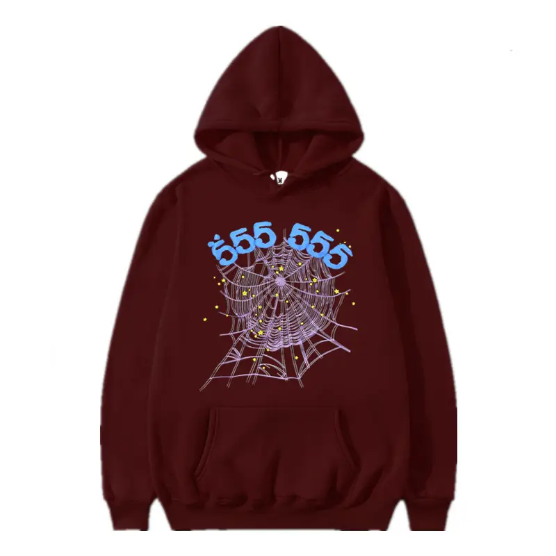 Maroon Spiderweb Graphic Hoodie for Men
