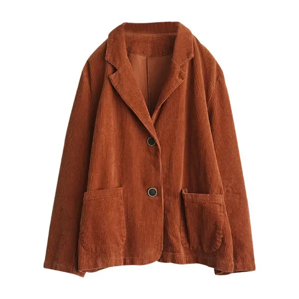 Women's Blue Corduroy Mid-Length Jacket Long Sleeve - Image 8