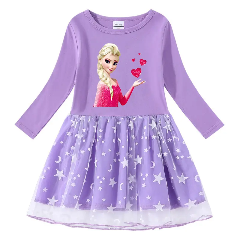 2023 Cotton Princess Dress for Girls Blue Star Moon Design - Image 2