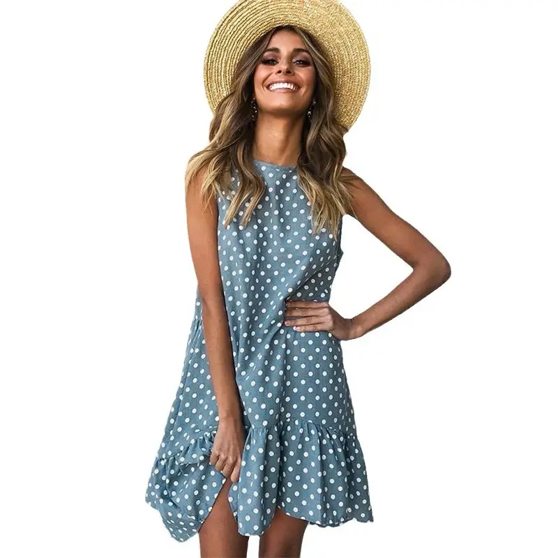 Yellow Polka Dot Sleeveless Dress for Women