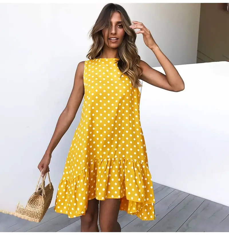 Yellow Polka Dot Sleeveless Dress for Women — feature 9