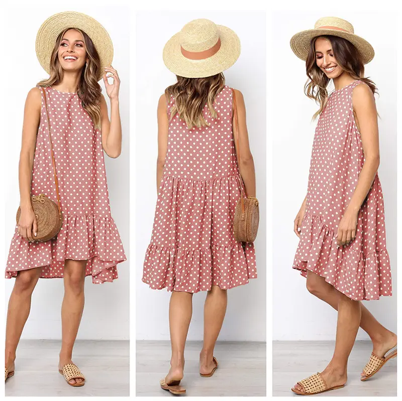 Yellow Polka Dot Sleeveless Dress for Women