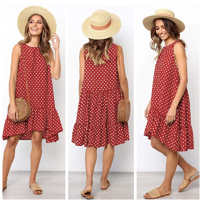 Yellow Polka Dot Sleeveless Dress for Women
