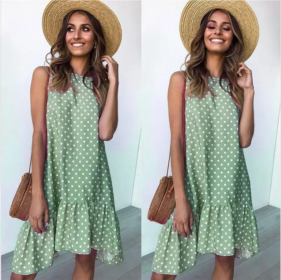 Yellow Polka Dot Sleeveless Dress for Women