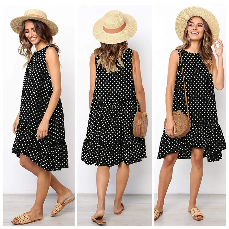 Yellow Polka Dot Sleeveless Dress for Women