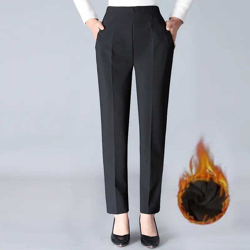 Black Velvet Mother's Pants Large Size Thick Winter Wear - Image 6