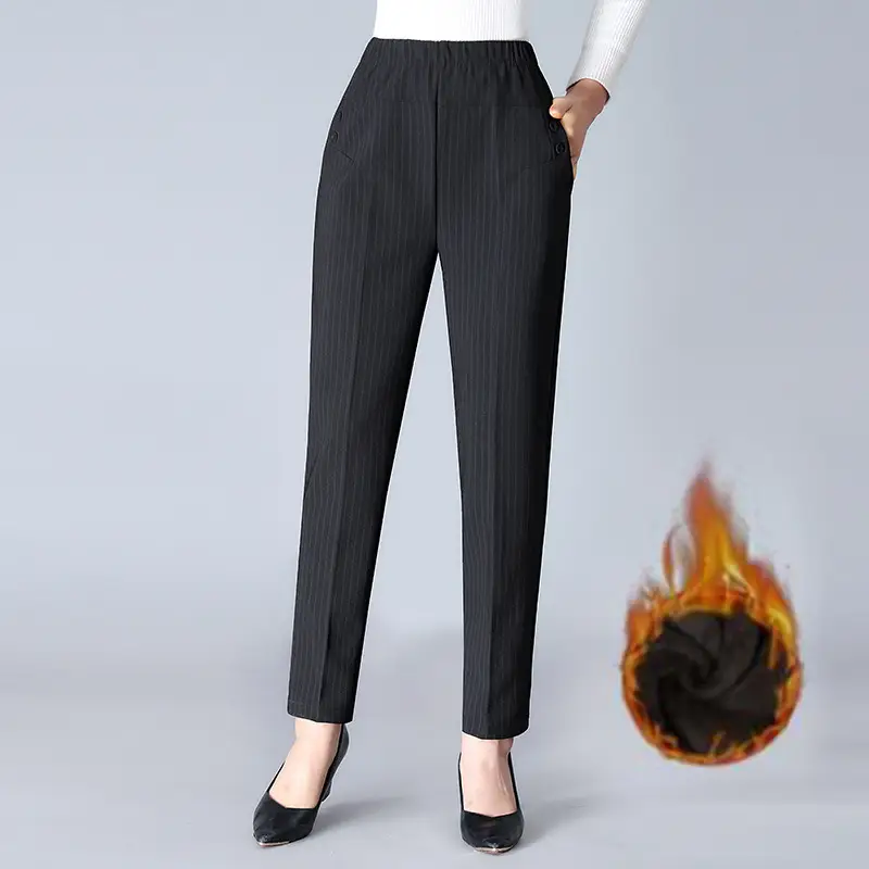 Black Velvet Mother's Pants Large Size Thick Winter Wear - Image 2